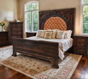 Spanish Manor Tufted Leather Bed bedroom furniture, nightstand