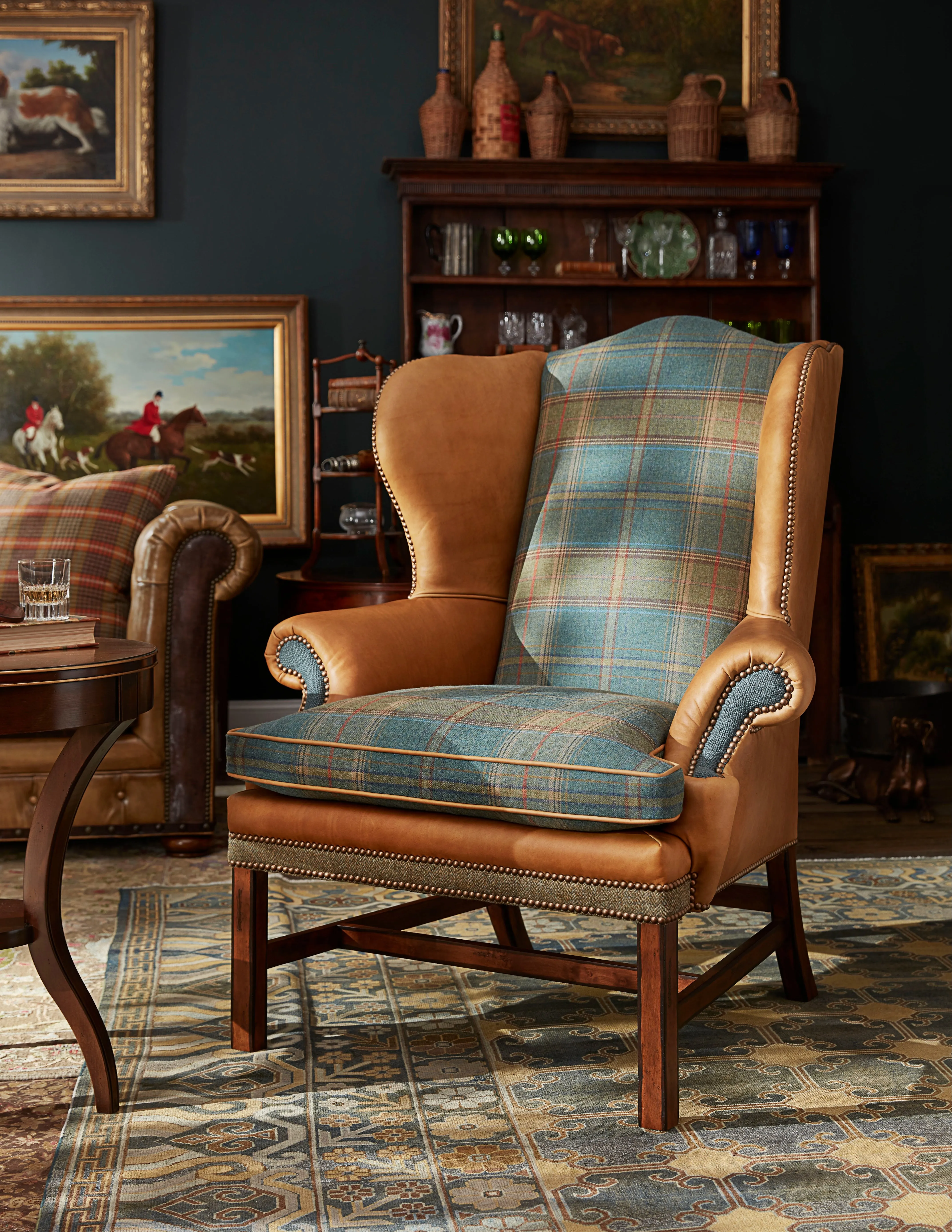 Spruce Plaid & Leather Arm Chair vanity mirror, wall mirror