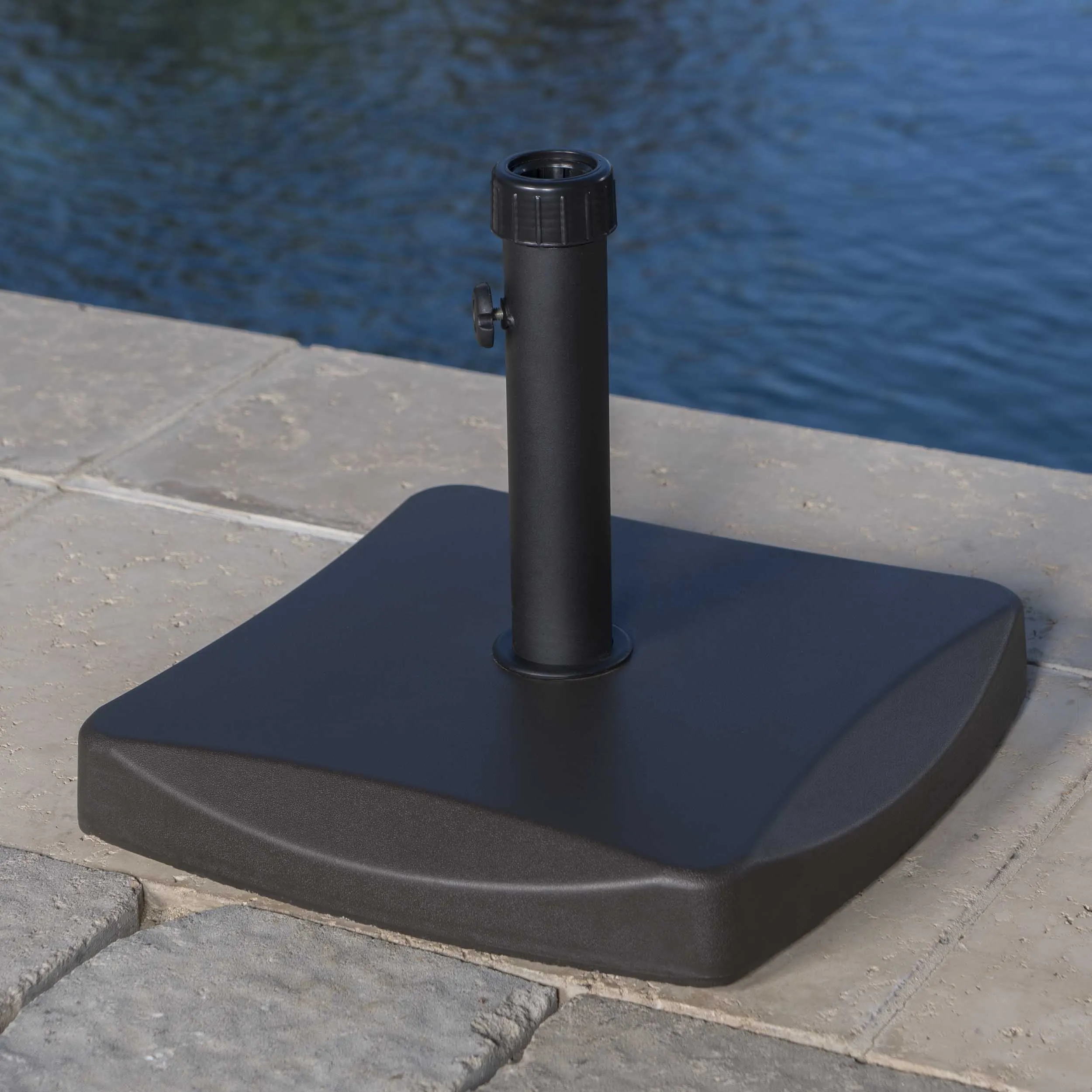Square Brown Concrete Iron Umbrella Base - NH223932 patio chairs, outdoor seating