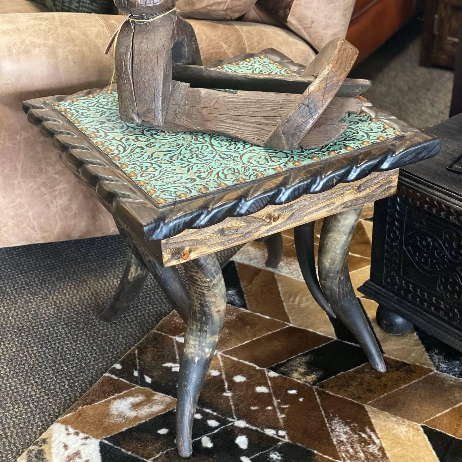 Square Cowhide & Horn Side Tables