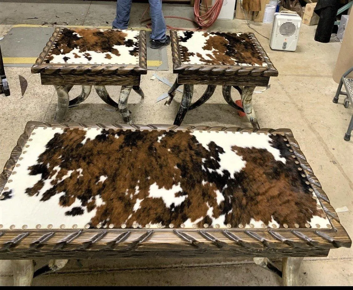 Square Cowhide & Horn Side Tables