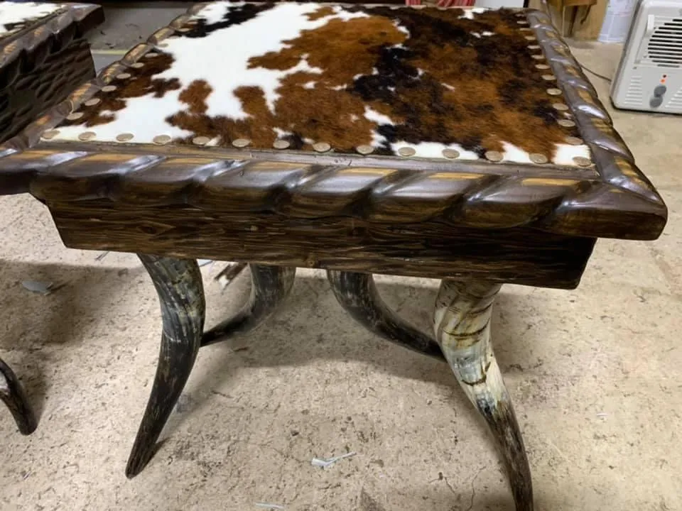 Square Cowhide & Horn Side Tables