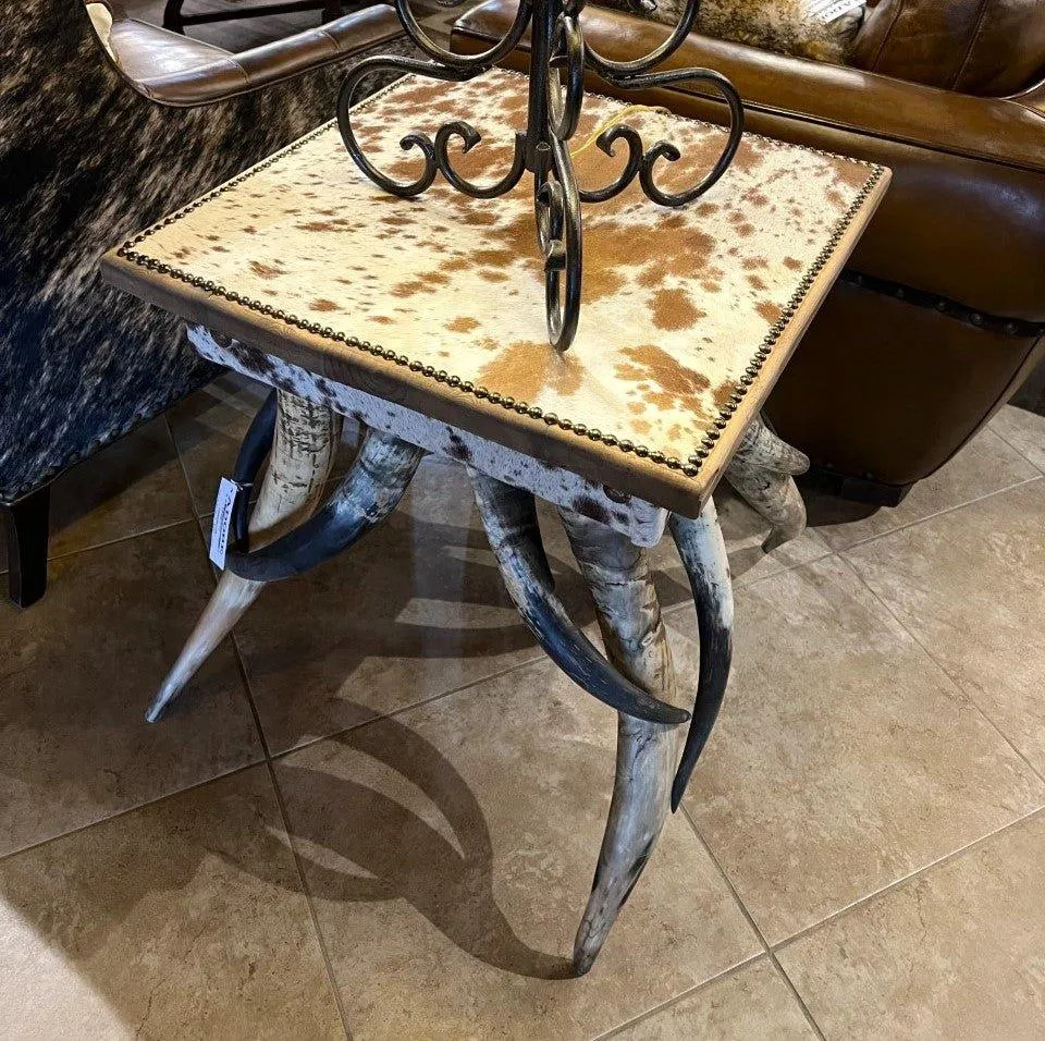 Square Cowhide & Horn Side Tables