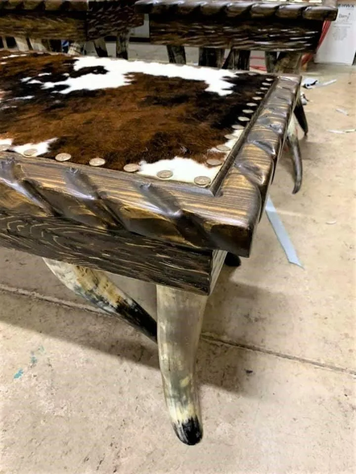 Square Cowhide & Horn Side Tables