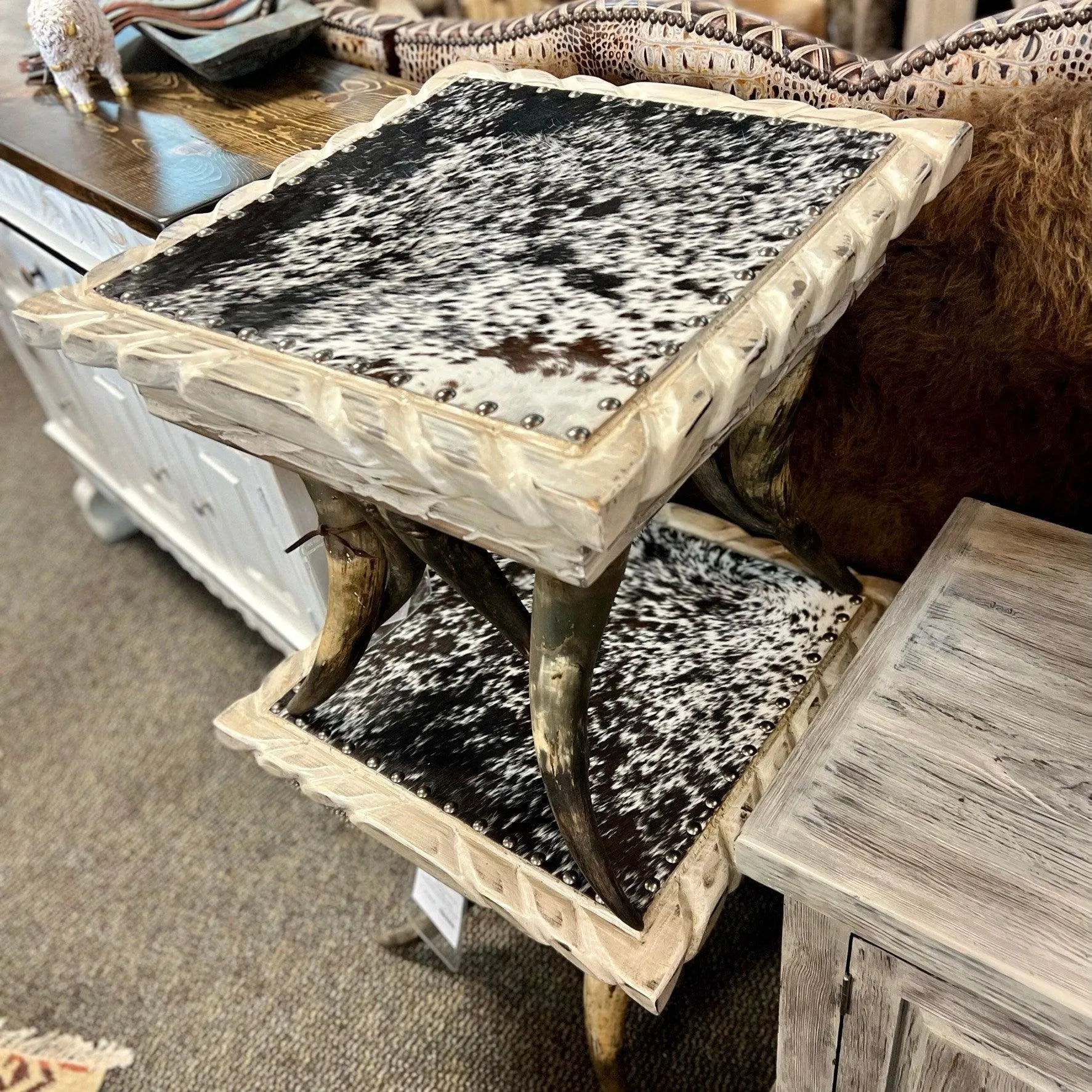 Square Cowhide & Horn Side Tables