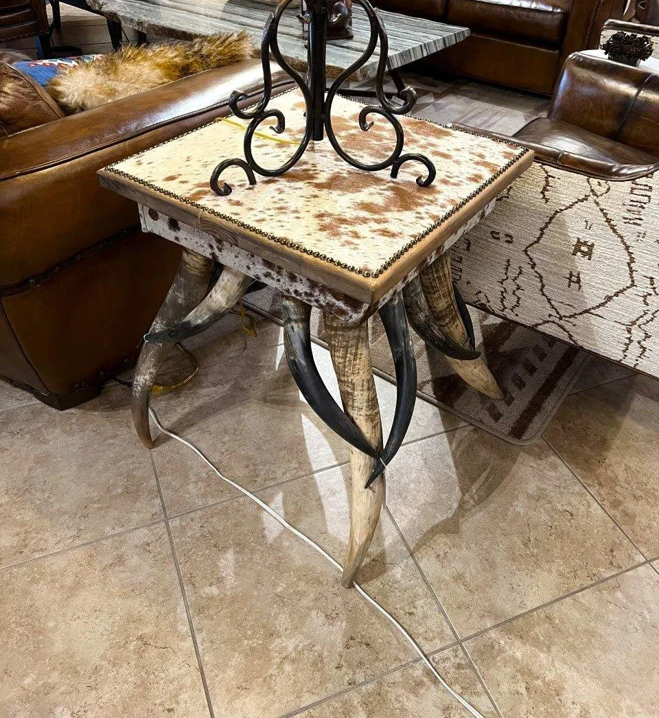 Square Cowhide & Horn Side Tables