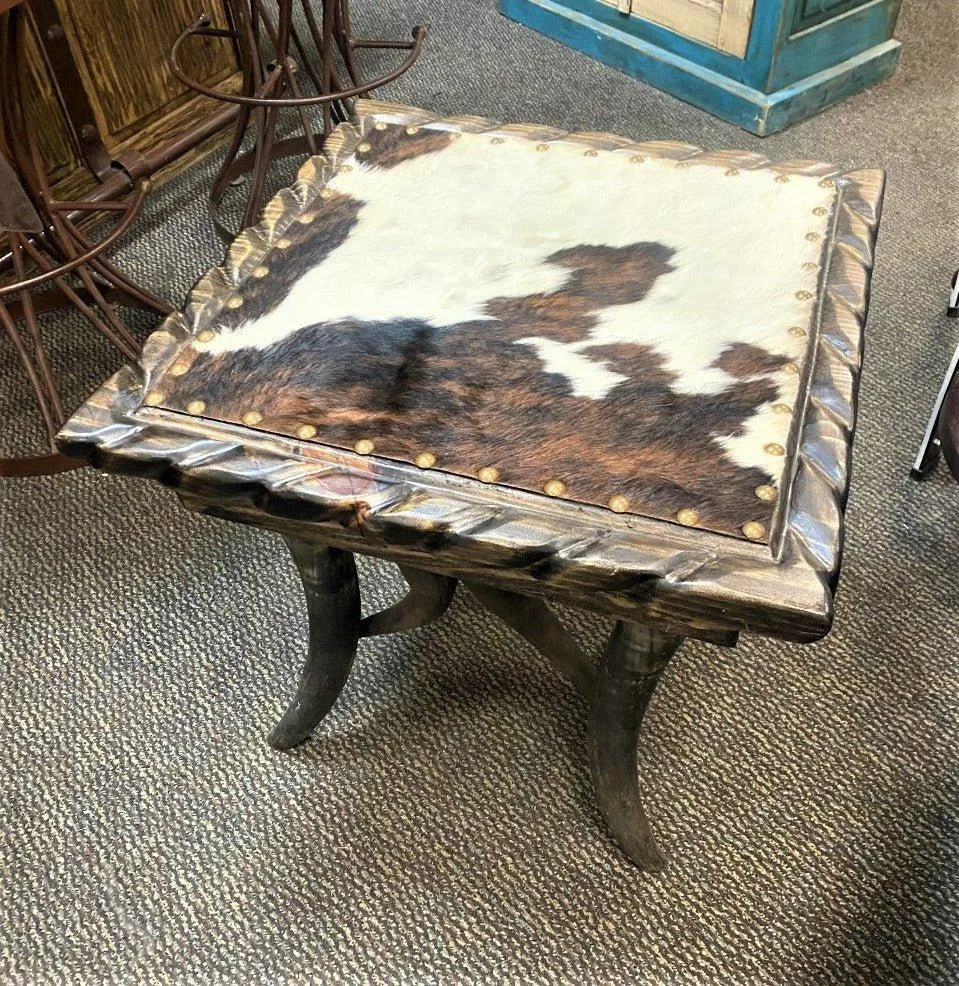 Square Cowhide & Horn Side Tables