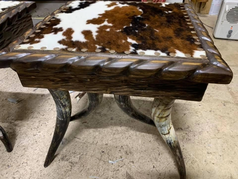 Square Cowhide & Horn Side Tables