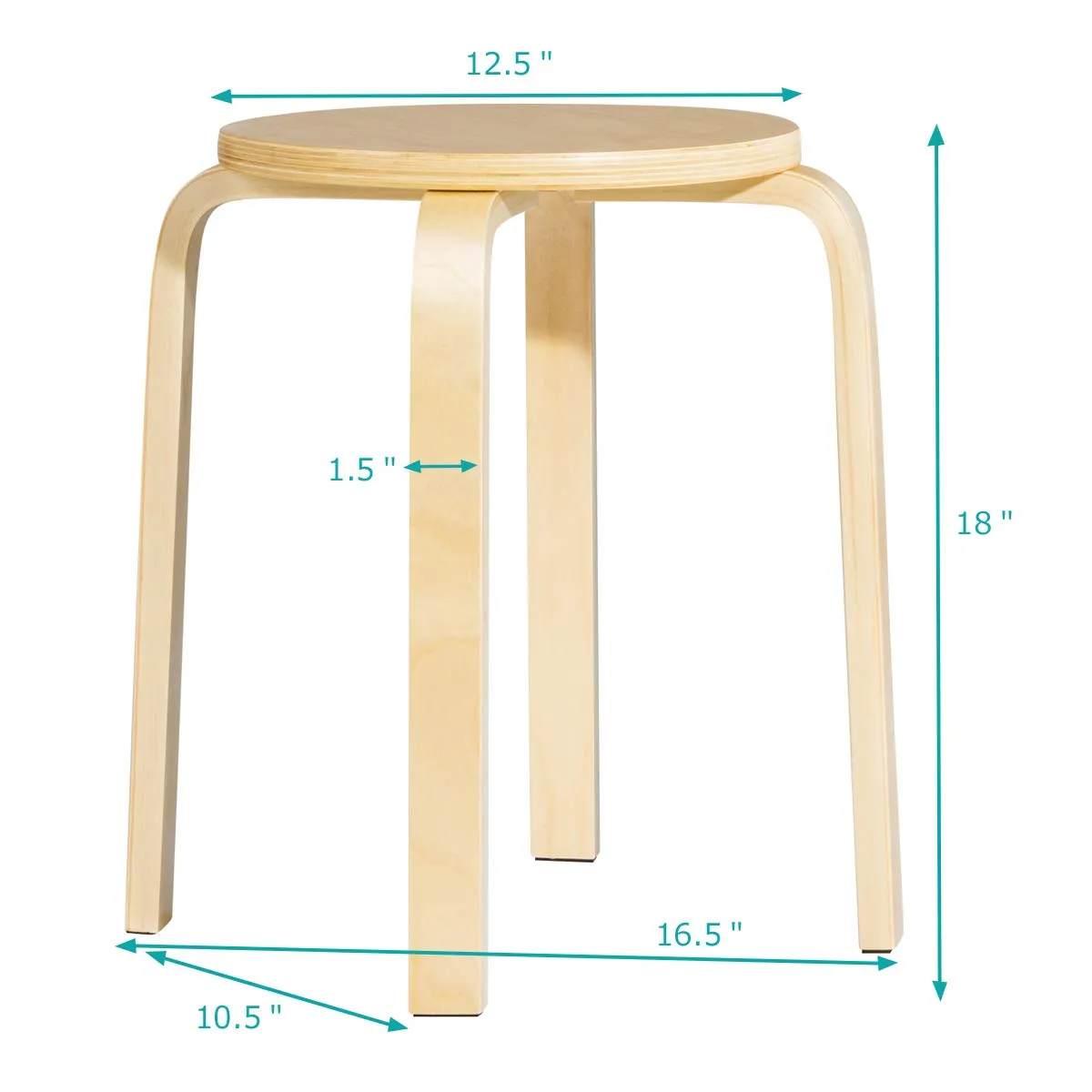 Stackable Bentwood Stools Set of 4, 18-Inch Height Backless Counter Chairs with Round Top, Anti-Slip Felt Pad