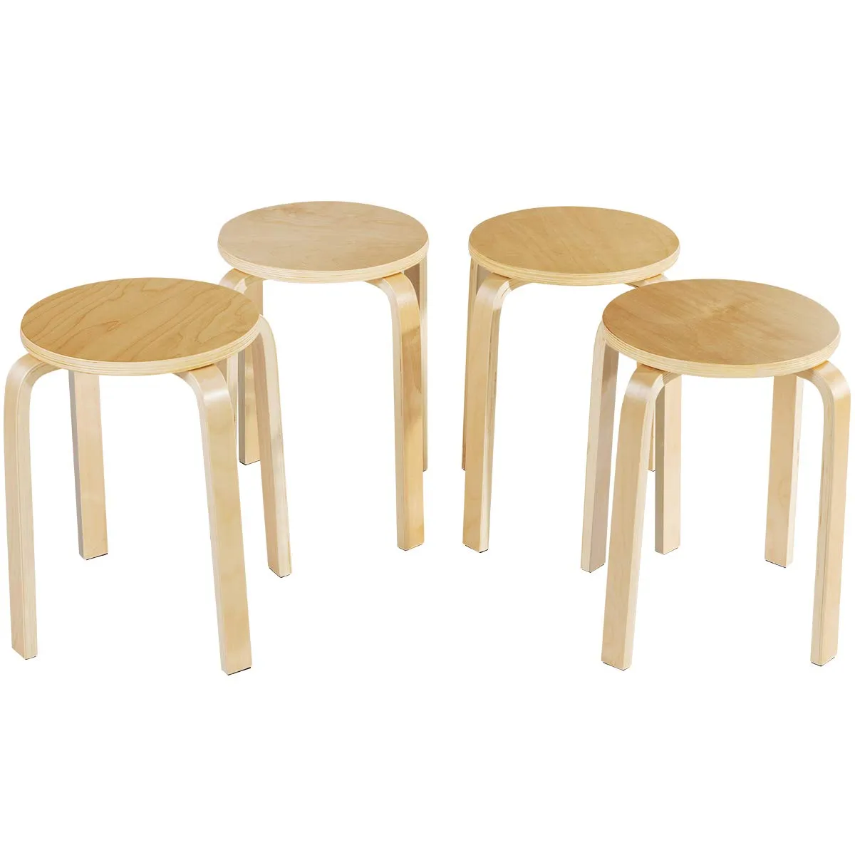 Stackable Bentwood Stools Set of 4, 18-Inch Height Backless Counter Chairs with Round Top, Anti-Slip Felt Pad kitchen barstool, adjustable bar stool
