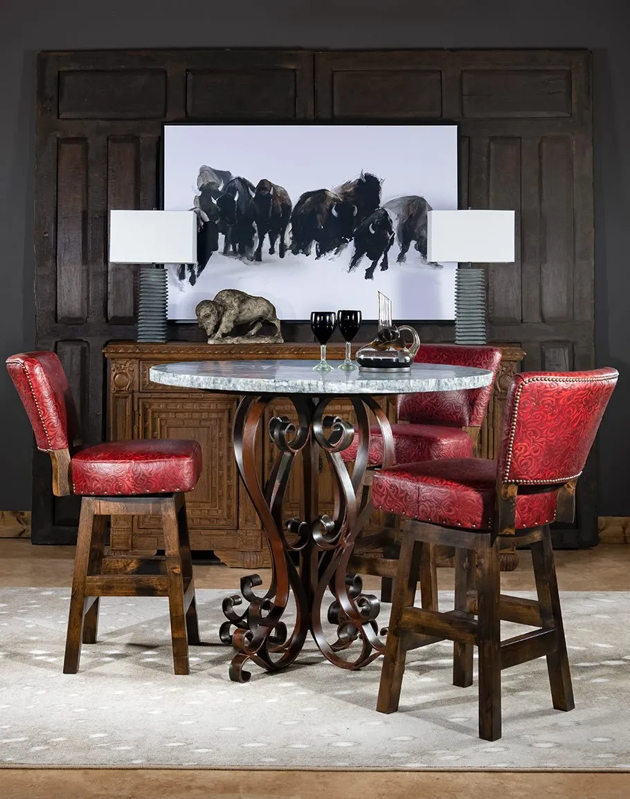 Stamped Red Leather Western Bar Stools
