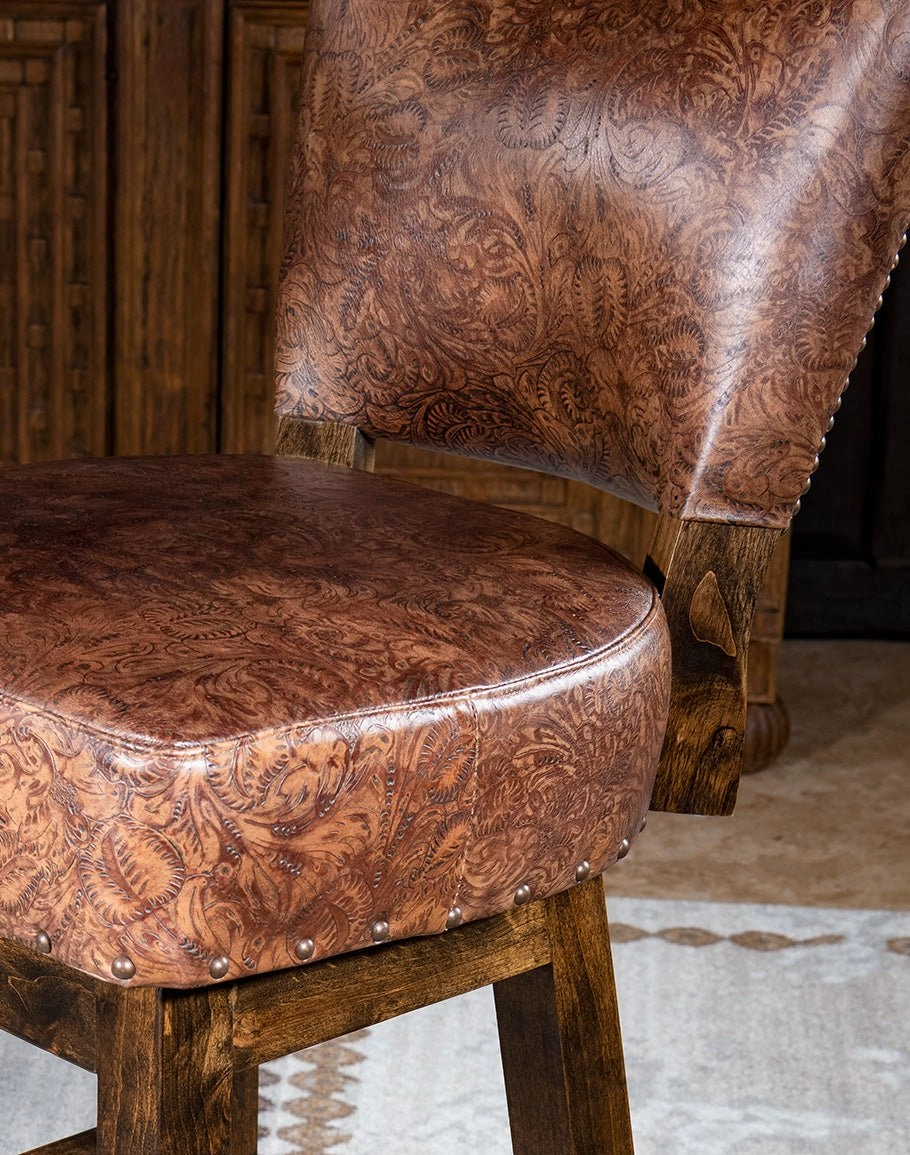 Stamped Leather Armless Bar Chairs
