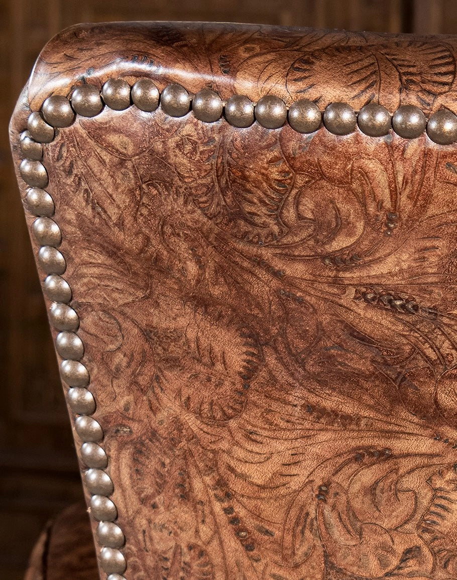 Stamped Leather Armless Bar Chairs