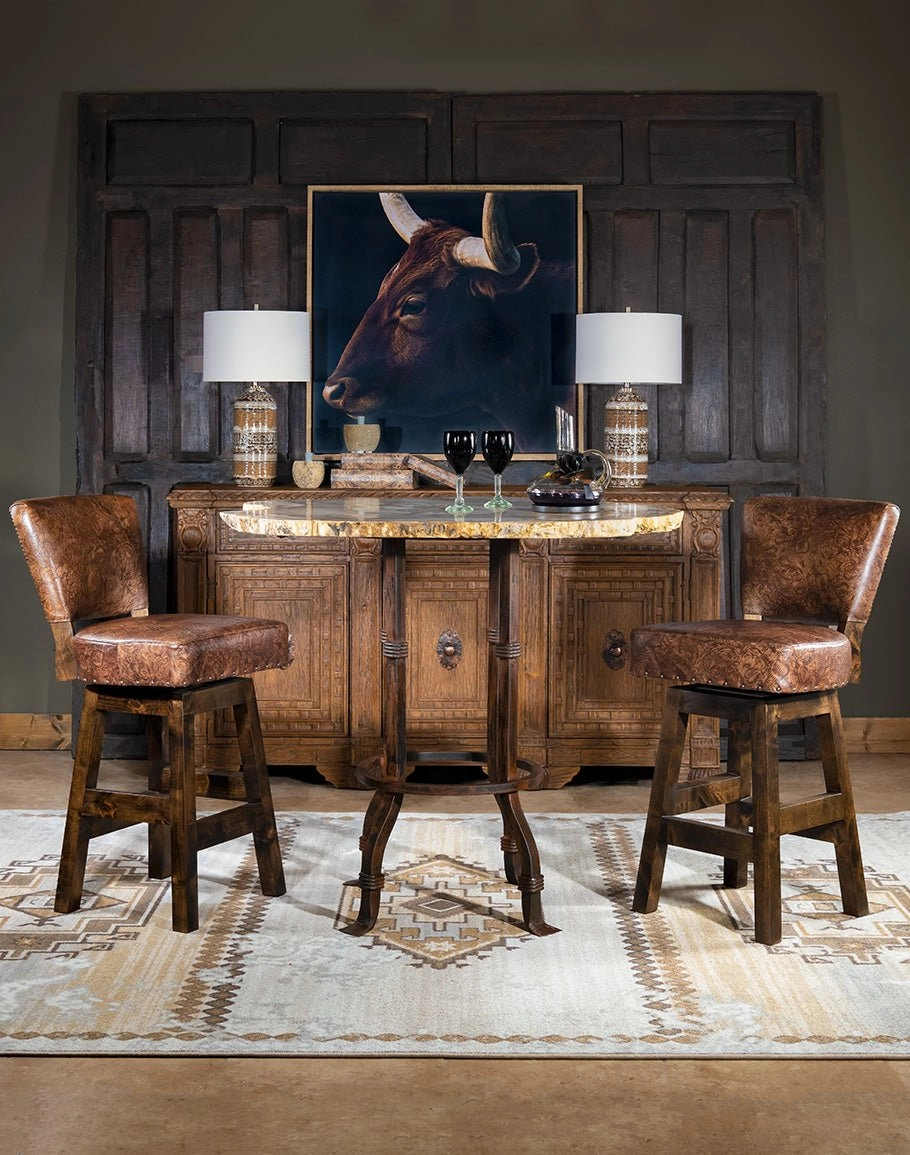 Stamped Leather Armless Bar Chairs