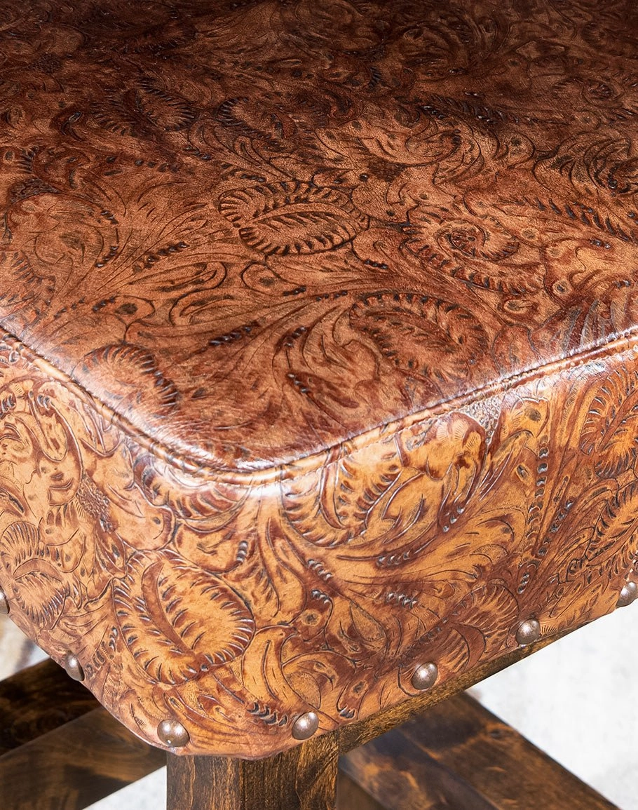 Stamped Leather Armless Bar Chairs