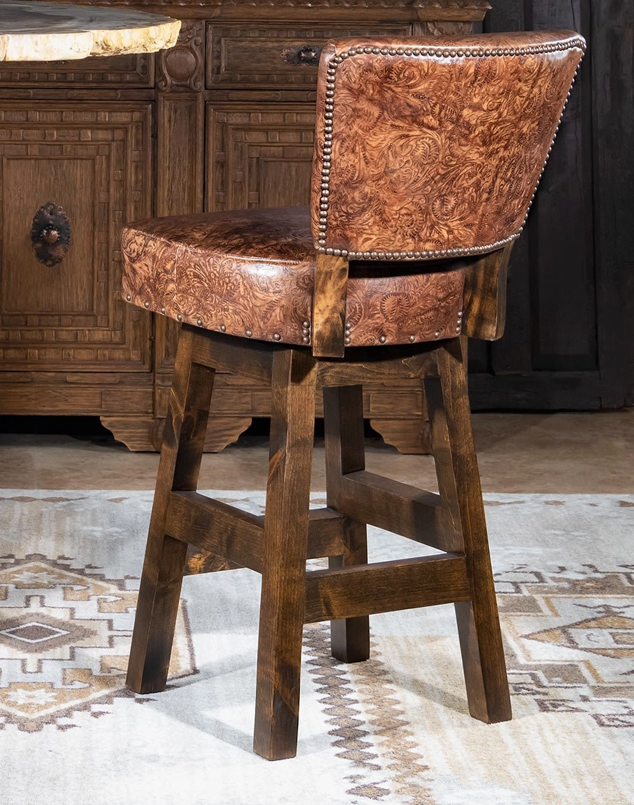 Stamped Leather Armless Bar Chairs