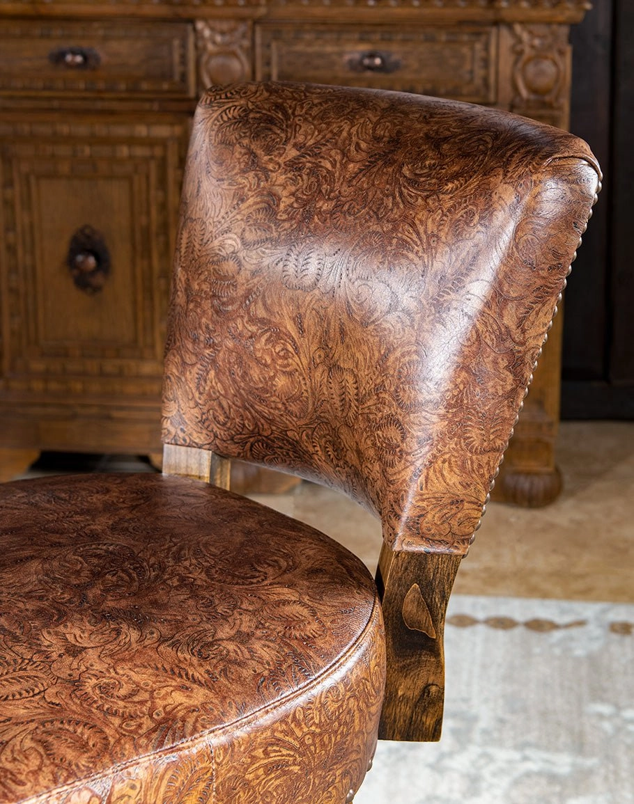 Stamped Leather Armless Bar Chairs