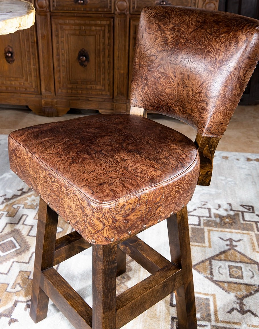 Stamped Leather Armless Bar Chairs