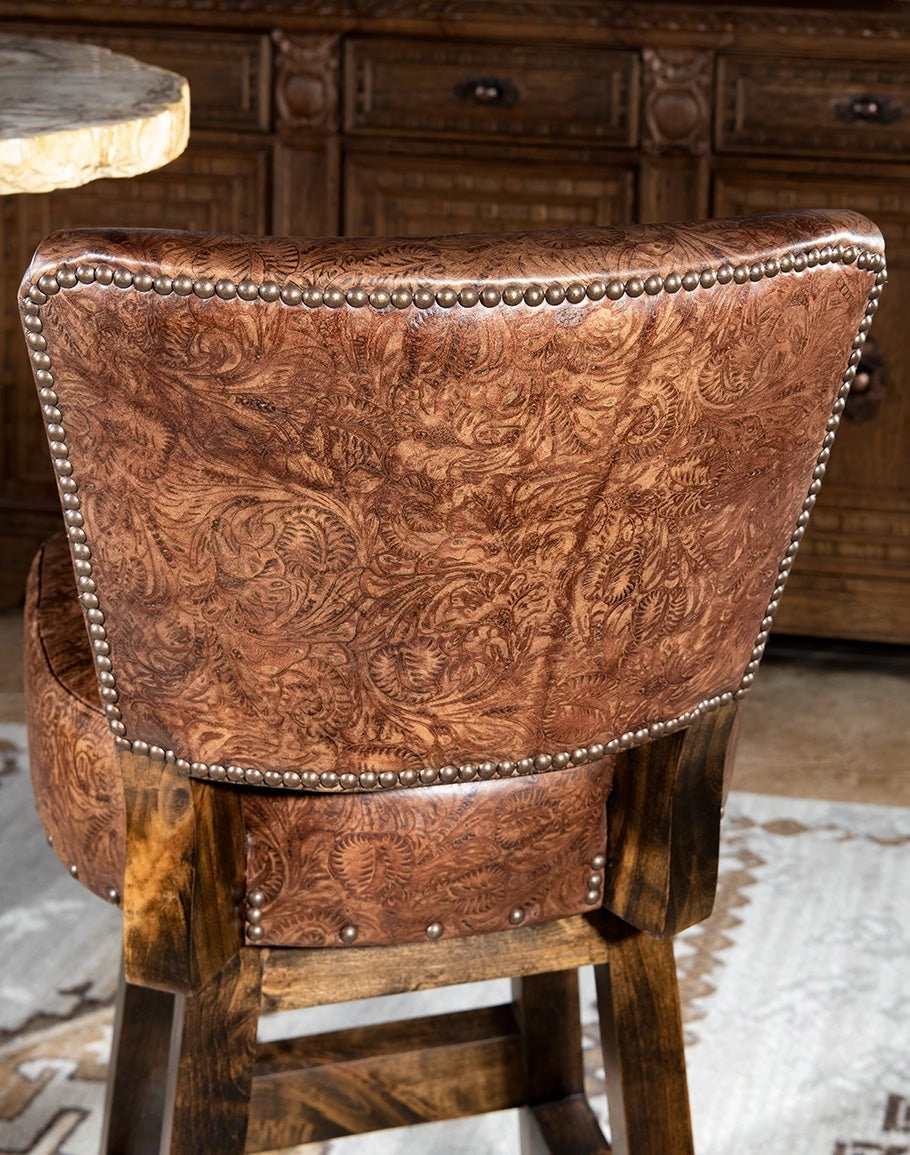 Stamped Leather Armless Bar Chairs
