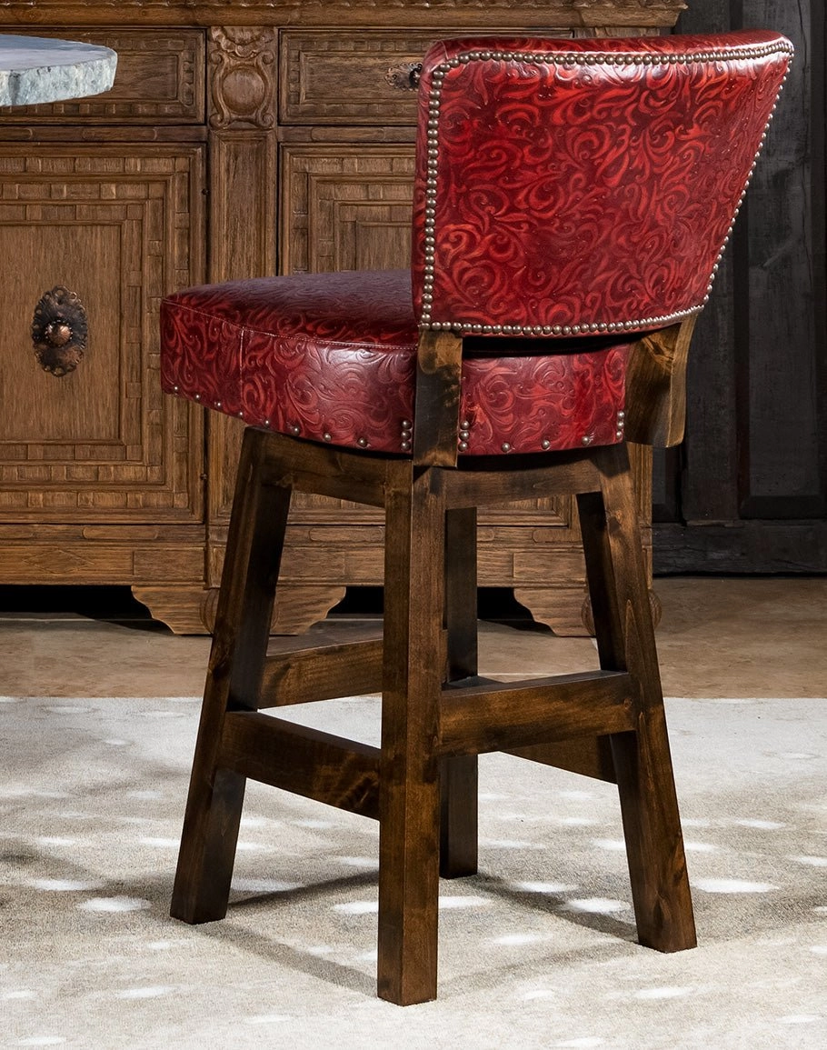 Stamped Red Leather Western Bar Stools