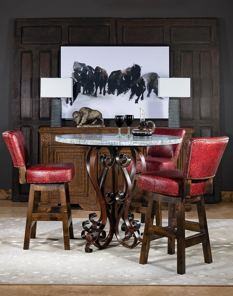 Stamped Red Leather Western Bar Stools