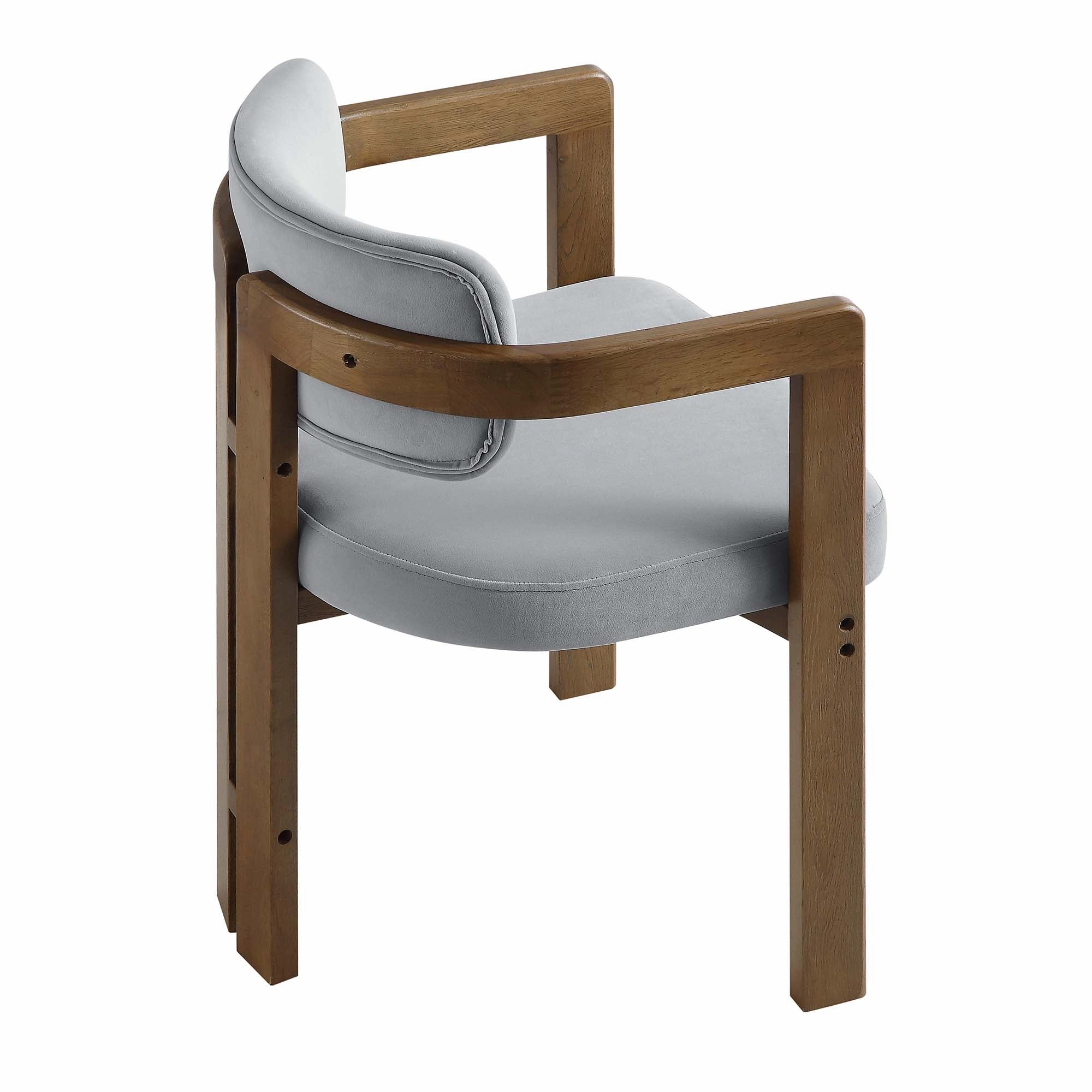 Stanford Curved Walnut Wood Frame Grey Velvet Chair