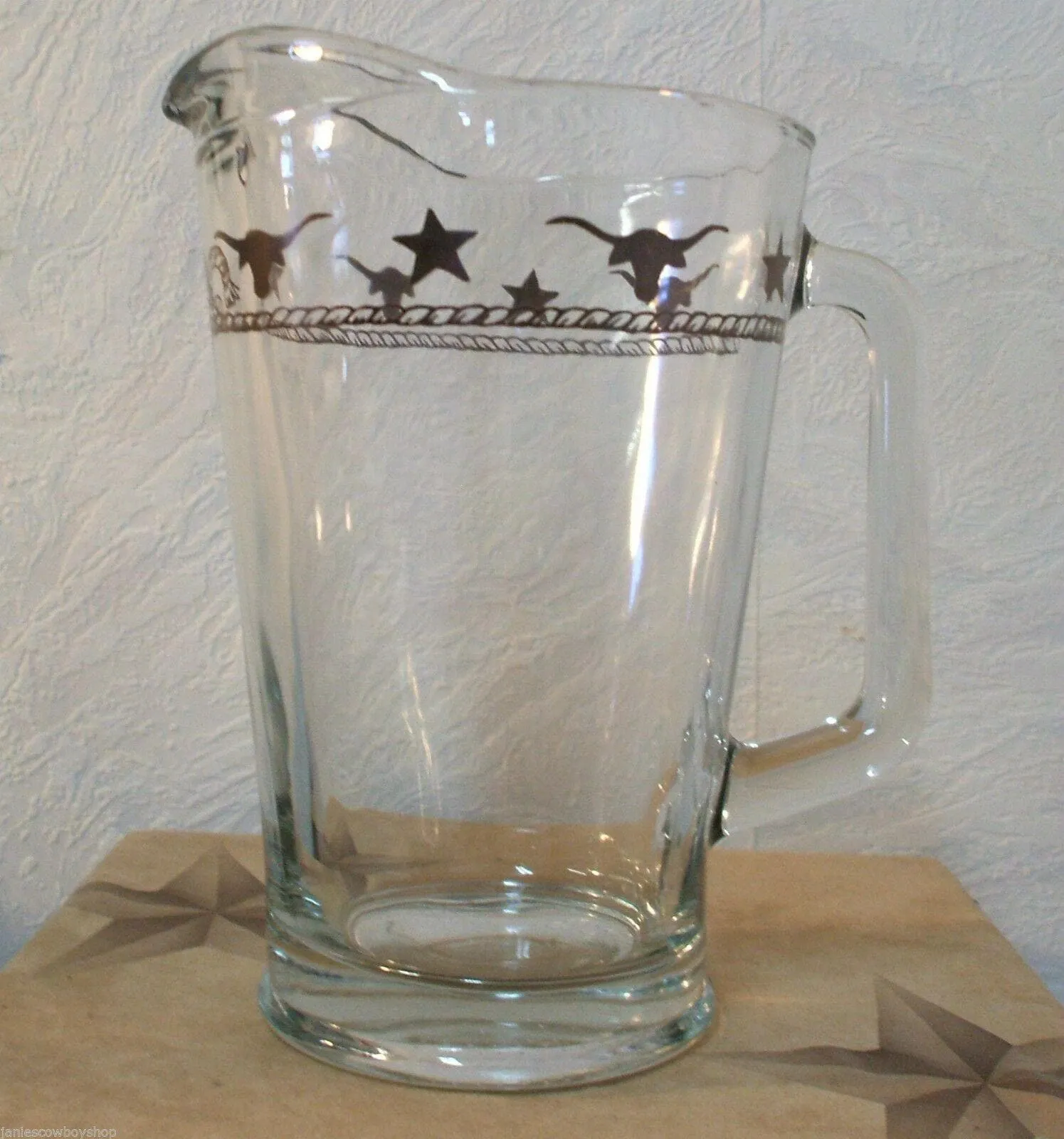 Stars and Longhorns Glass Pitcher