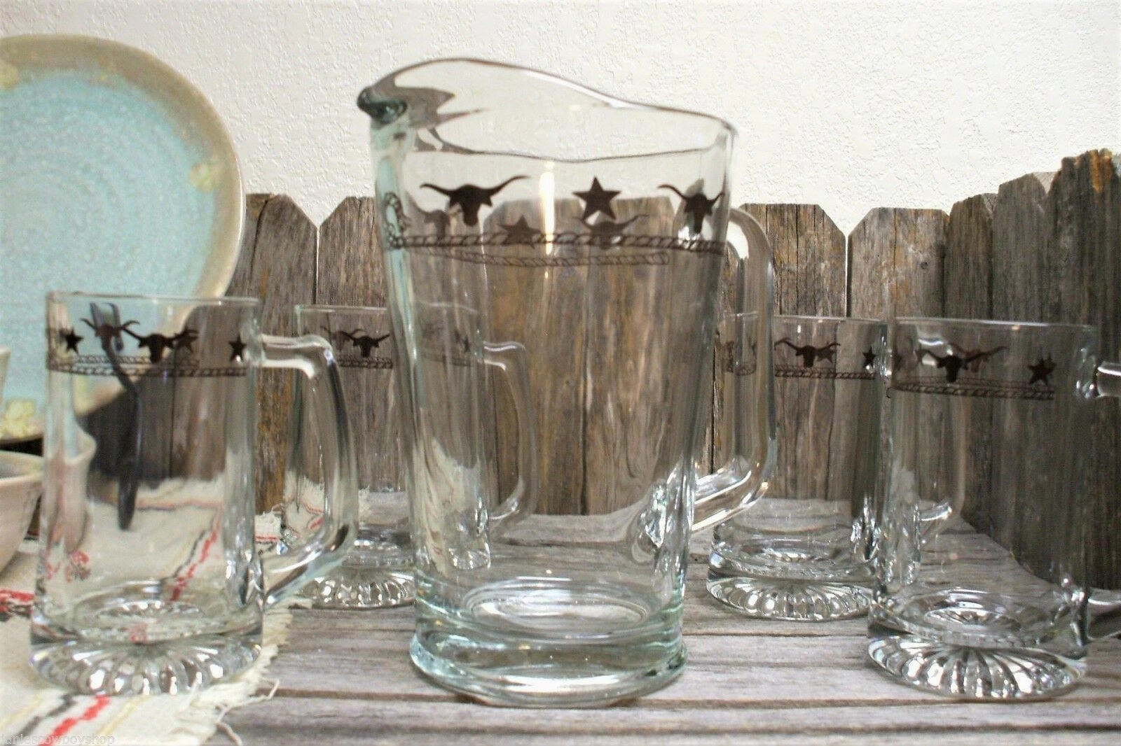 Stars and Longhorns Glass Pitcher