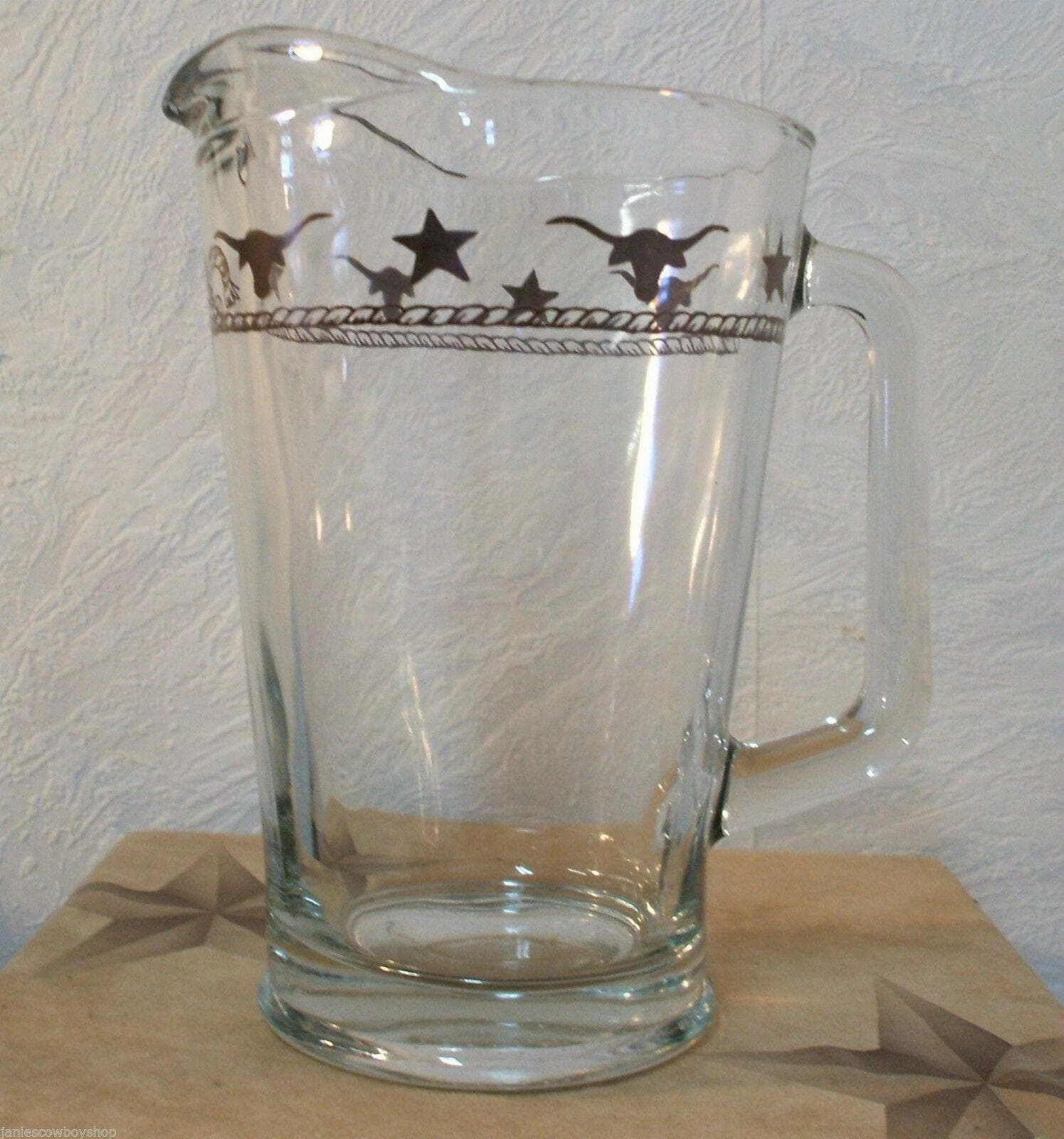 Stars and Longhorns Glass Pitcher