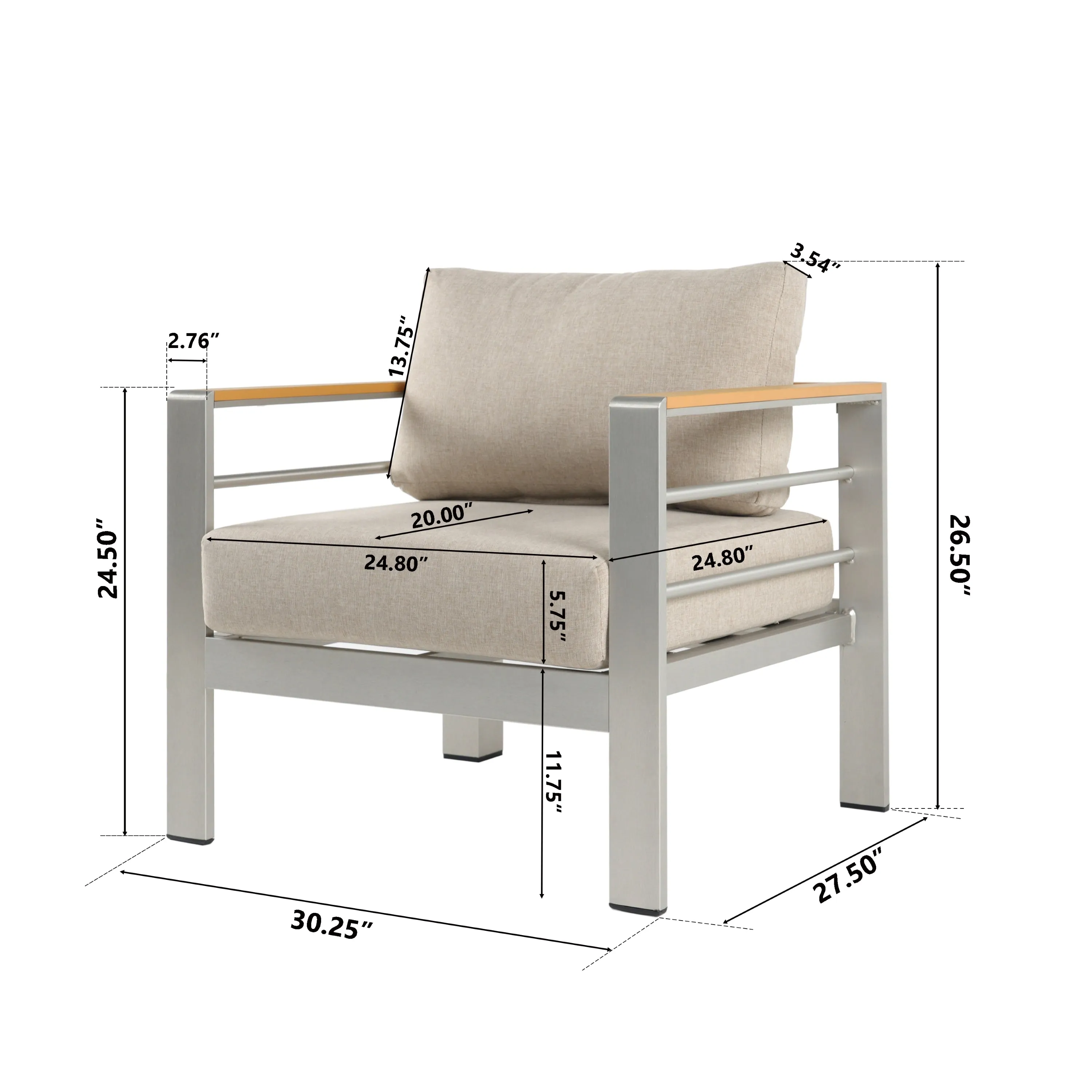 Steava Aluminum Outdoor Patio Club Chair with Beige Cushions