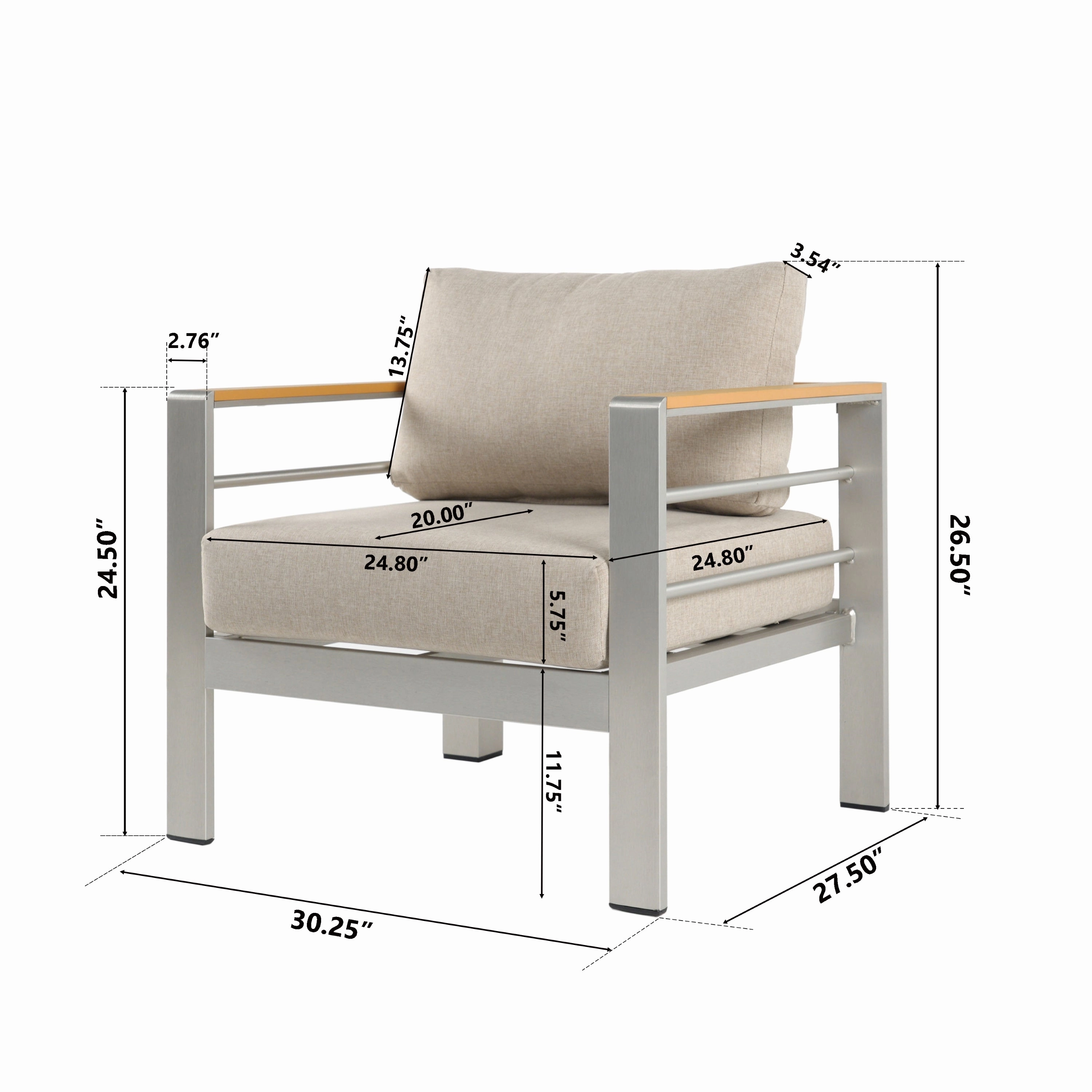 Steava Aluminum Outdoor Patio Club Chair with Beige Cushions