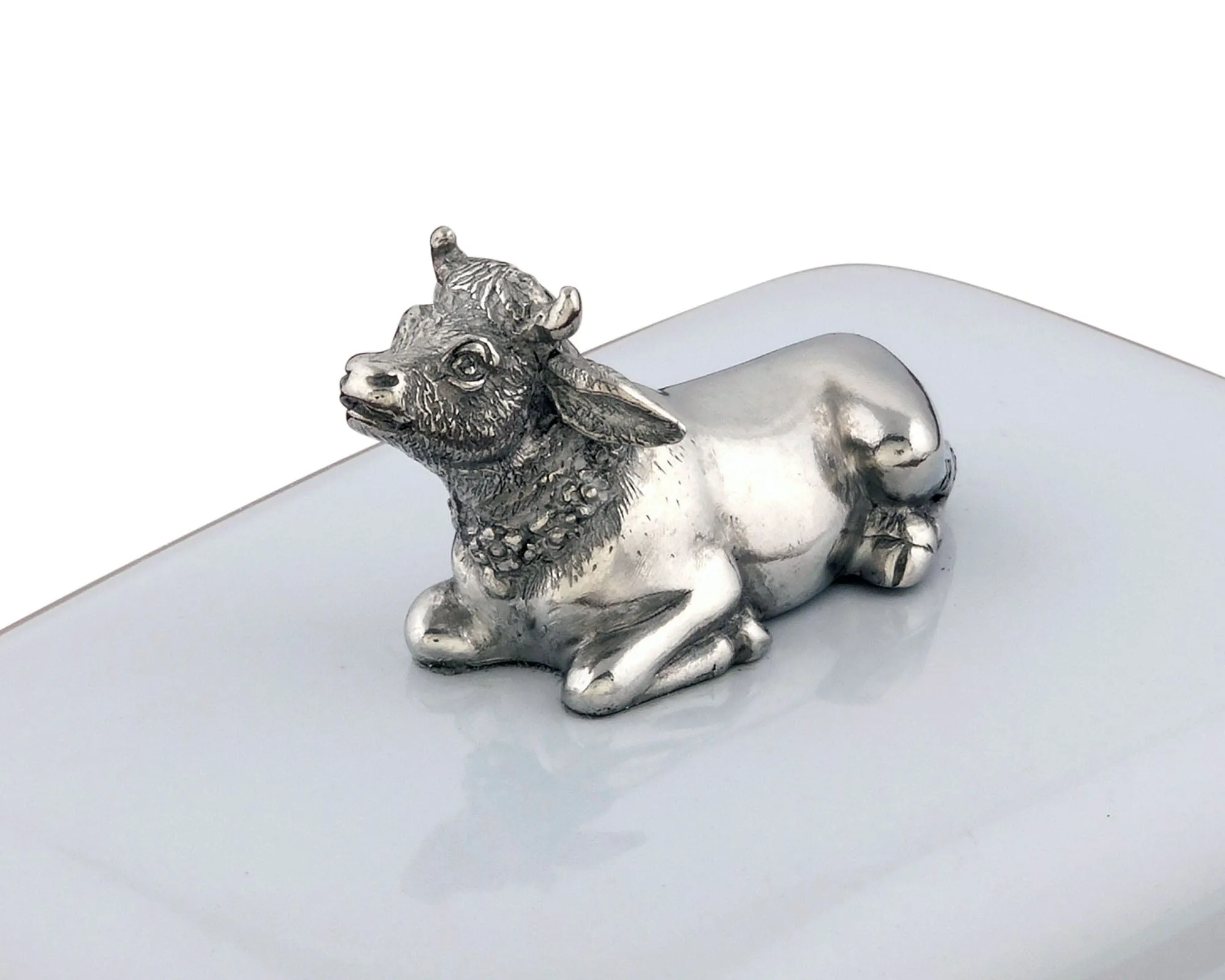 Stoneware Butter Dish with Pewter Cow