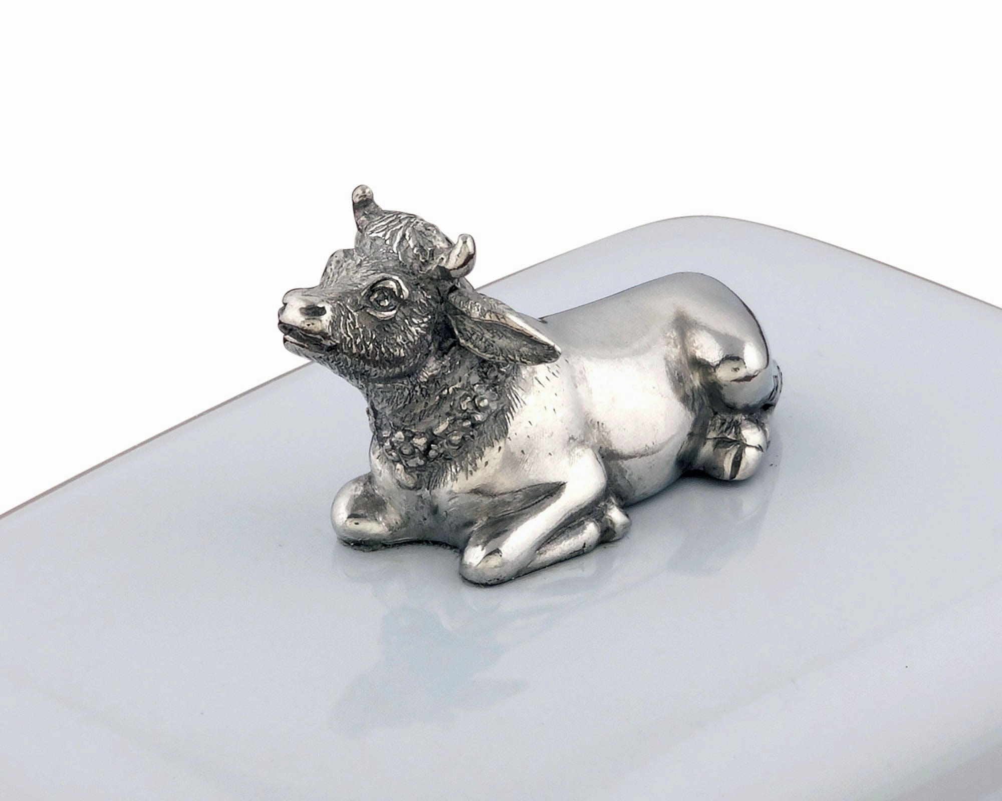 Stoneware Butter Dish with Pewter Cow