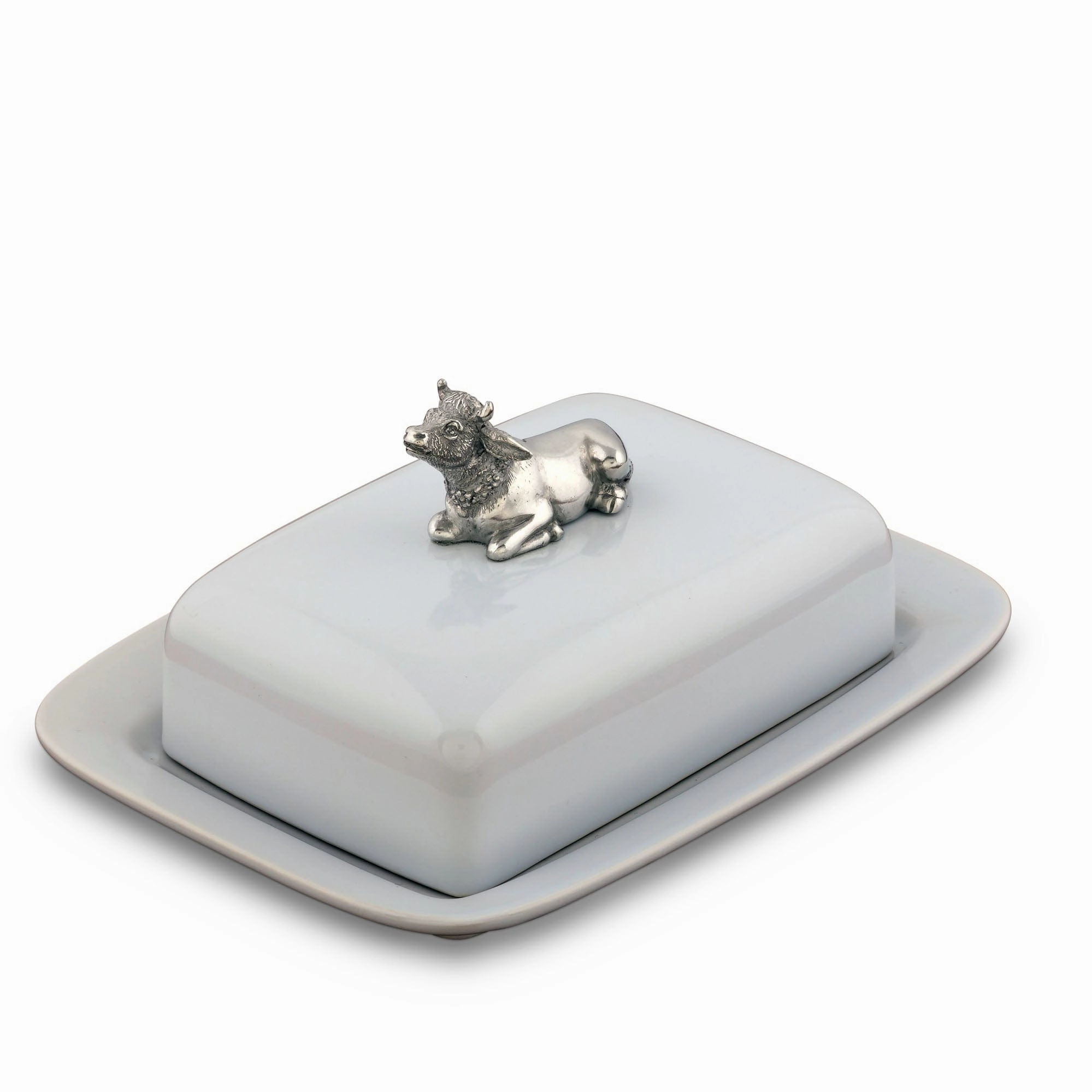 Stoneware Butter Dish with Pewter Cow shower curtain, waterproof liner