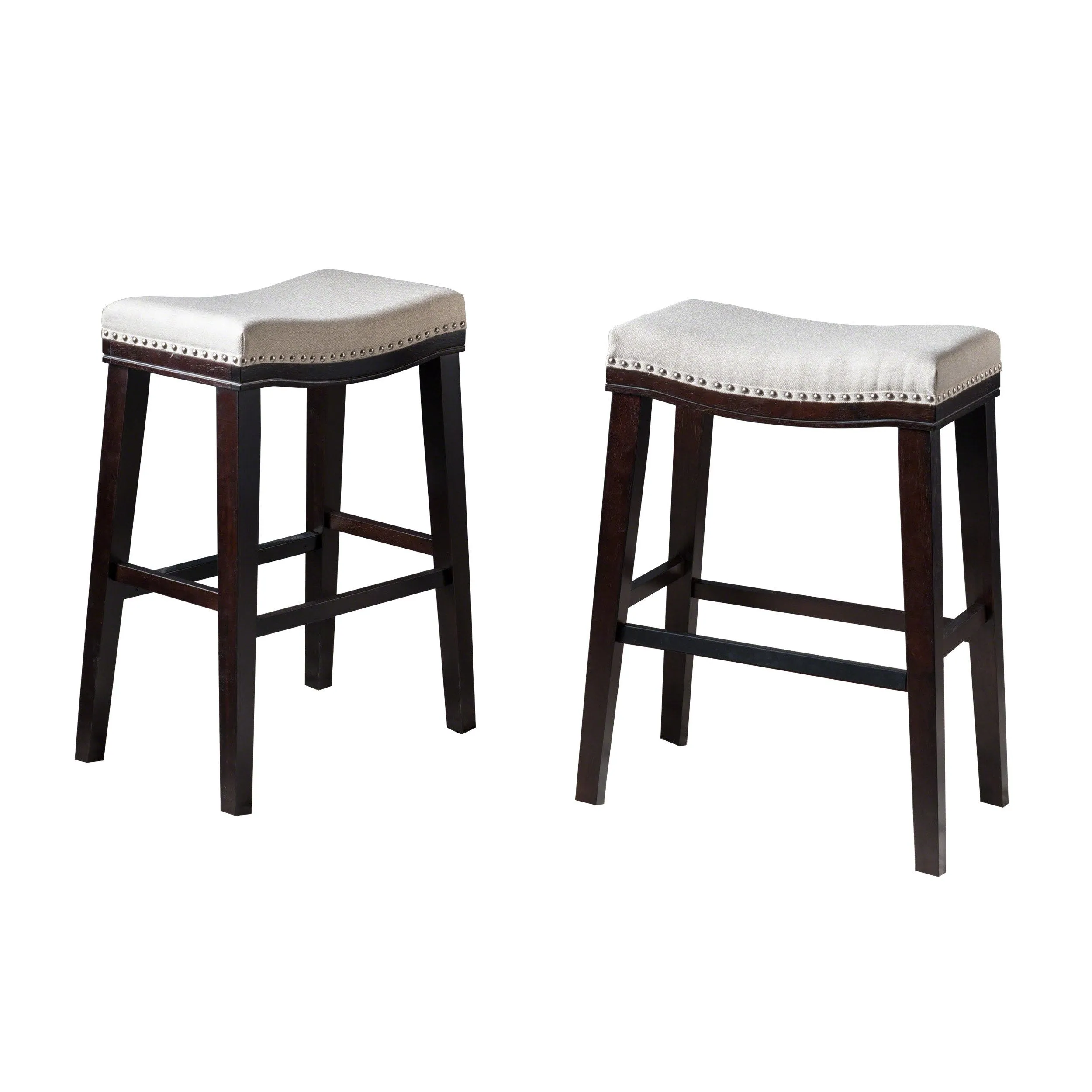 Studded 30 Inch Beige Fabric Saddle Barstool, Set of 2 - NH888303 bar stool, counter stool