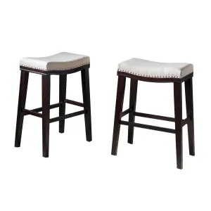 Studded 30 Inch Beige Fabric Saddle Barstool, Set of 2 - NH888303 bar stool, counter stool