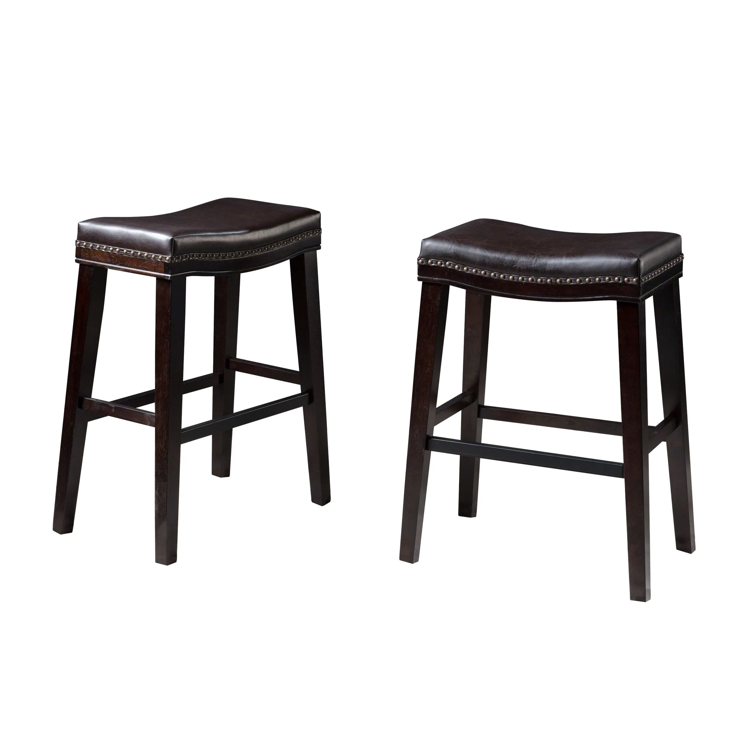 Studded 30 Inch Brown Leather Saddle Barstool, Set of 2 - NH098303 bar stool, counter stool