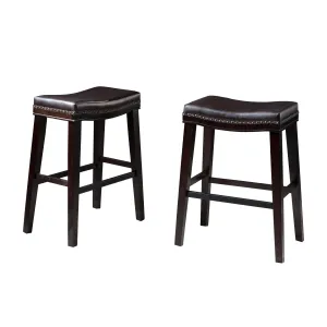 Studded 30 Inch Brown Leather Saddle Barstool, Set of 2 - NH098303 bar stool, counter stool