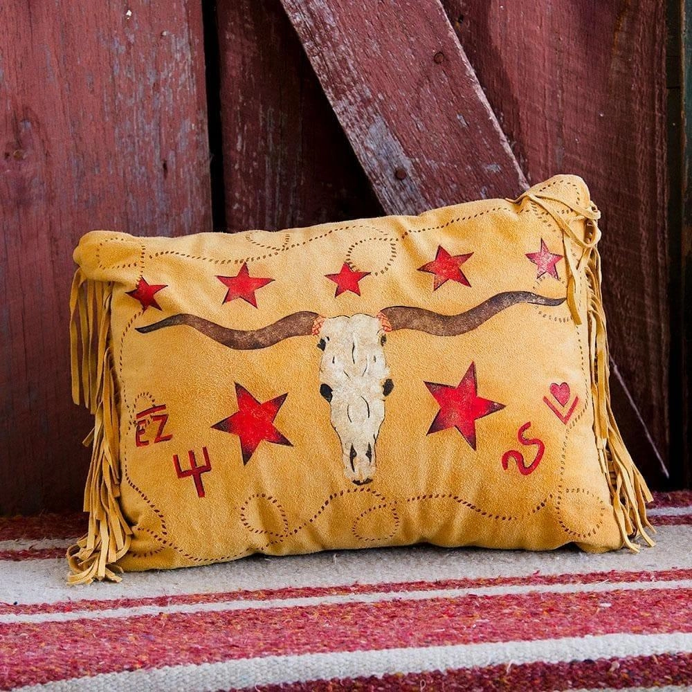 Suede Deer Hide Ottoman w/ Longhorn Art