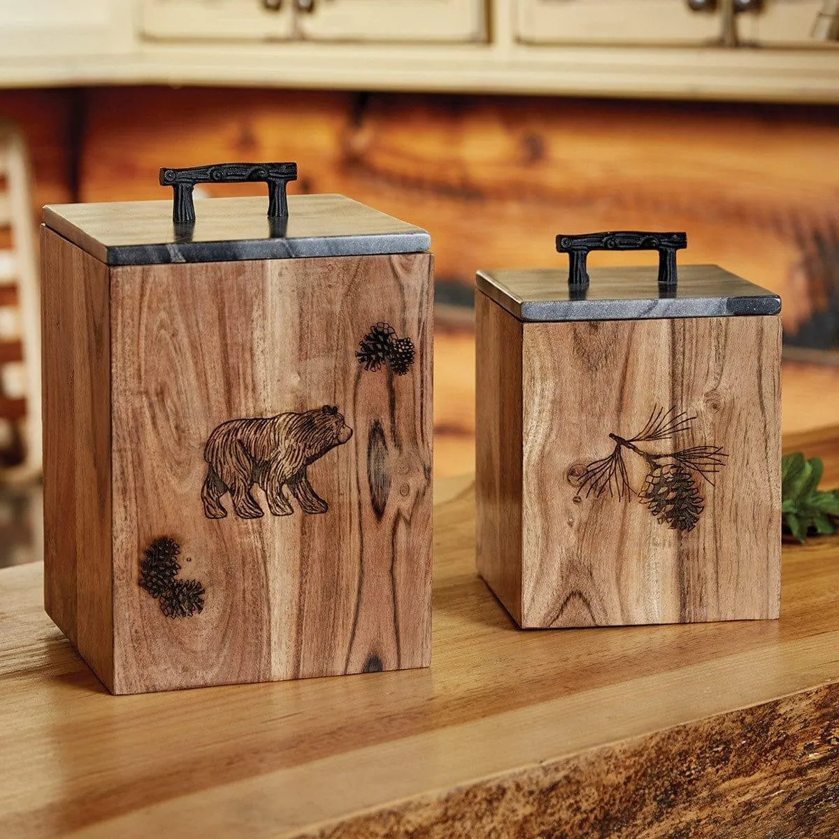 Summit Ridge Engraved Pine & Marble Canisters kitchen utensils, spatula set