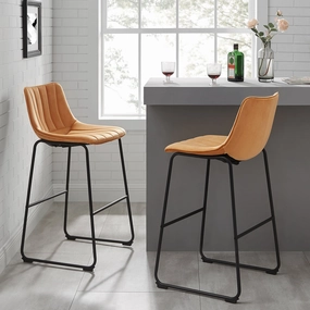 Sutton Set of 2 Barstools with Fluted Back (Mustard Velvet)