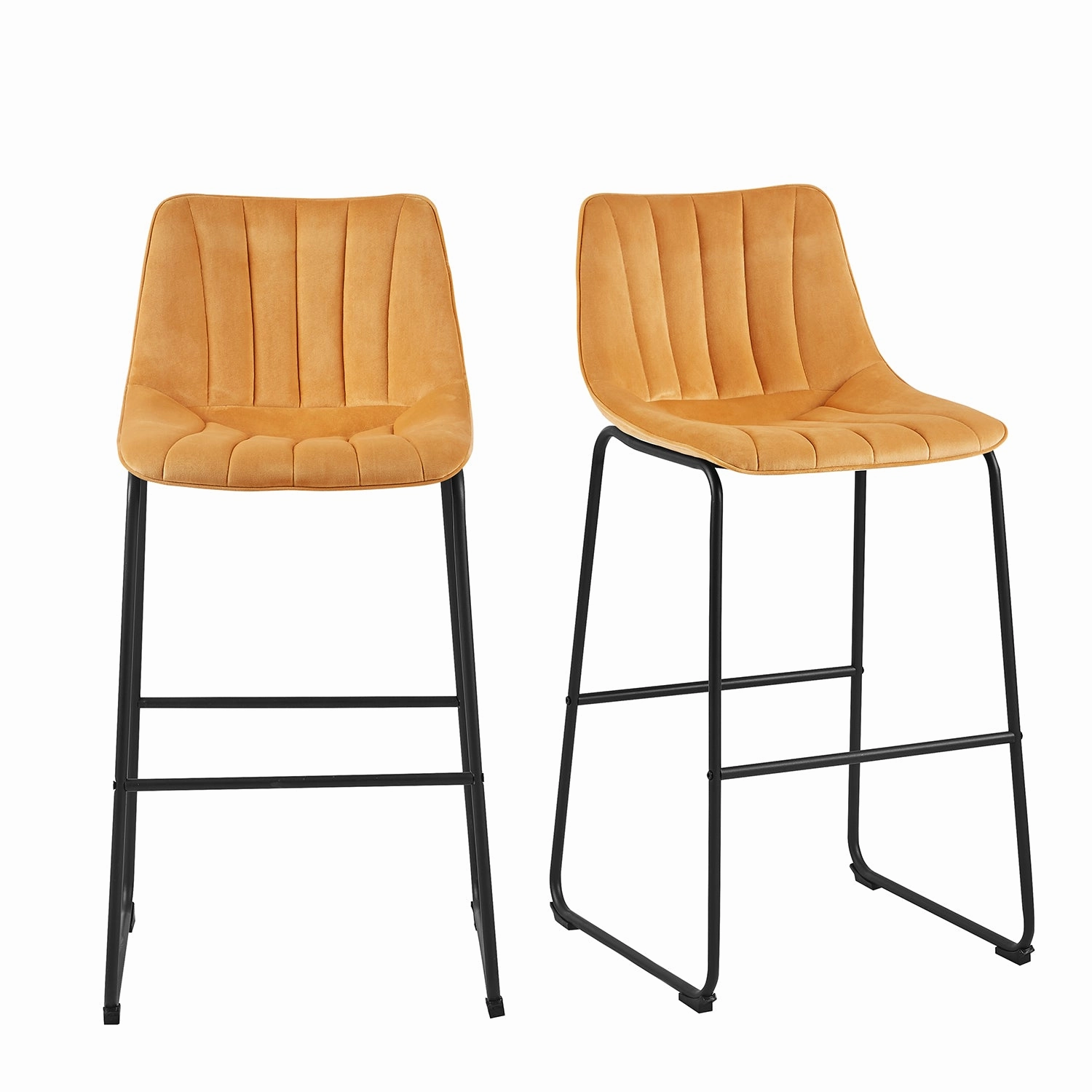 Sutton Set of 2 Barstools with Fluted Back (Mustard Velvet)