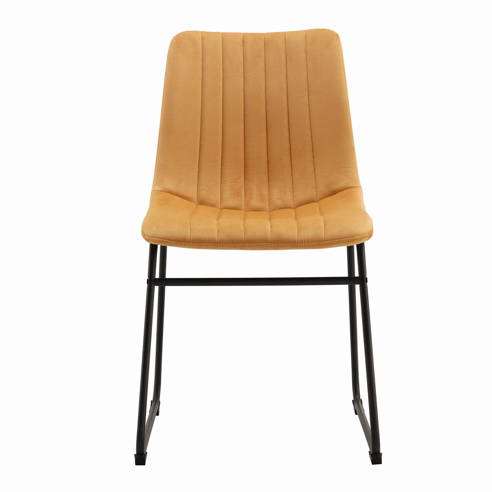 Sutton Set of 2 Mustard Yellow Velvet Fabric Fluted Dining Chairs with Metal Frame