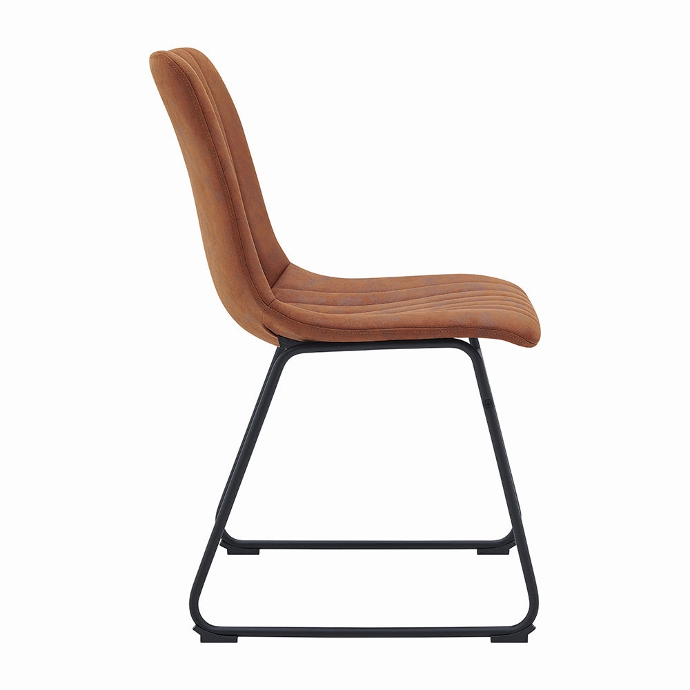 Sutton Set of 2 Vegan Leather Fluted Dining Chairs with Metal Frame (Cognac Brown)