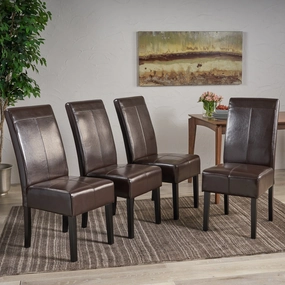 T-stitched Chocolate Brown Leather Dining Chairs - NH268892 dining table set, 6-piece dining set
