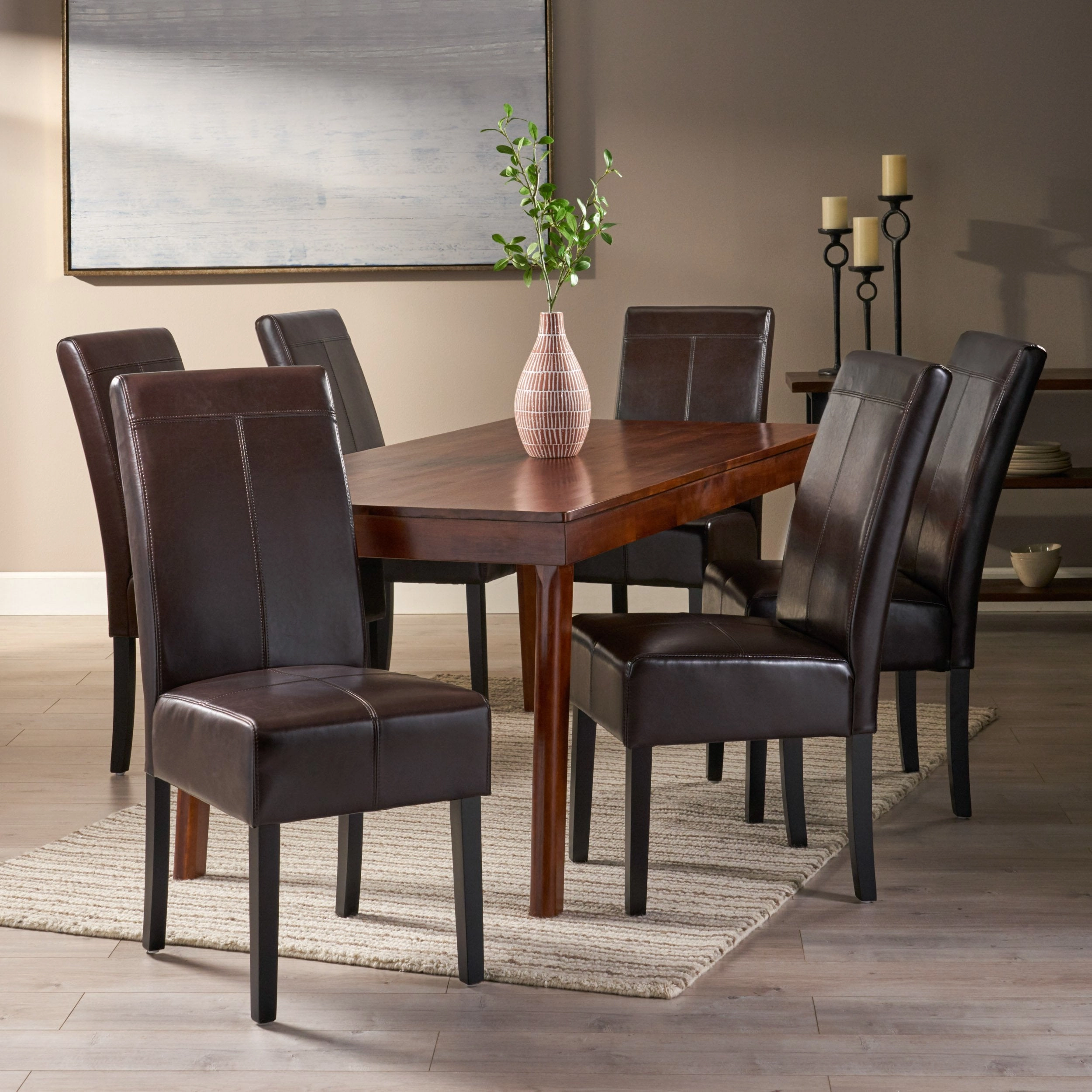 T-stitched Leather Dining Chairs (Set of 6) - NH368892 dining table set, 6-piece dining set