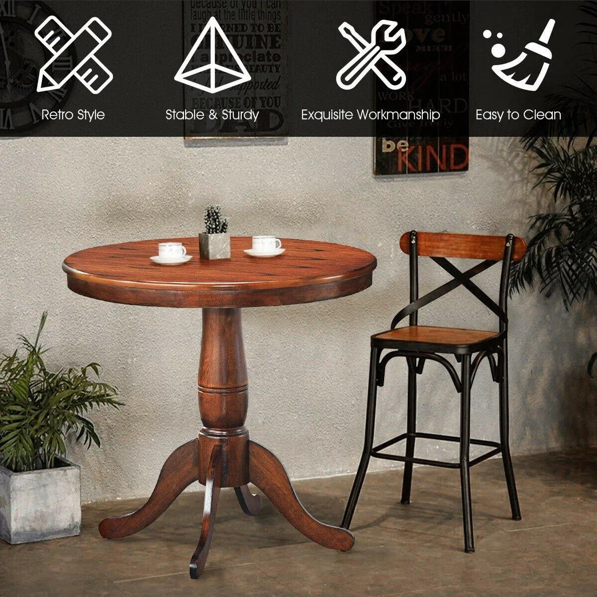 Table 30" Wooden Round Pub Pedestal Side Table (30 Inch)