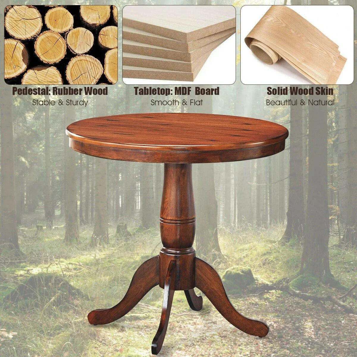 Table 30" Wooden Round Pub Pedestal Side Table (30 Inch)