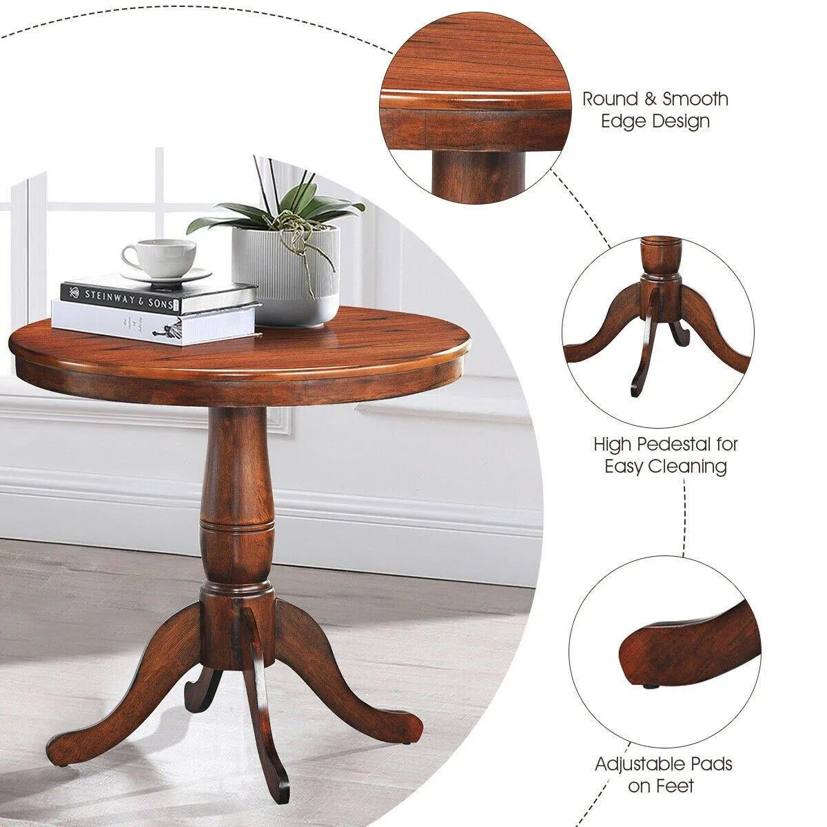 Table 30" Wooden Round Pub Pedestal Side Table (30 Inch)