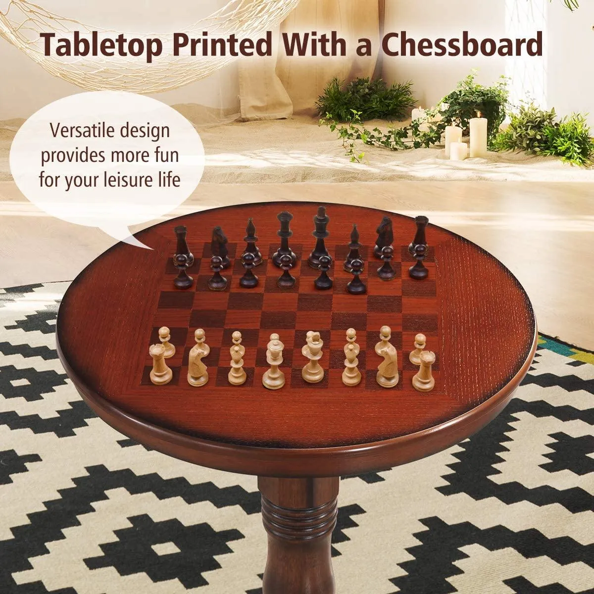 Table 42" Wooden Round Pub Pedestal Side Table